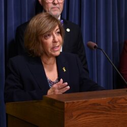 Senator Feigenholtz speaks at a press conference.